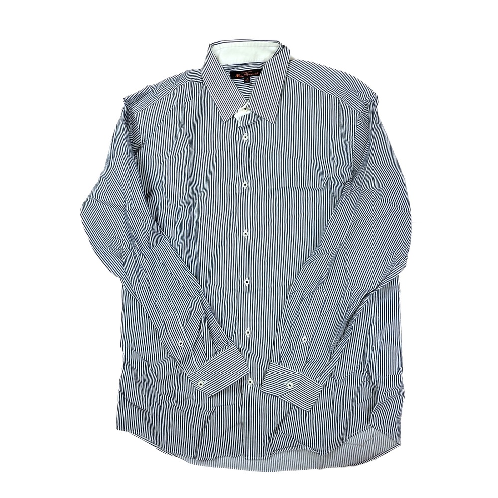Ben Sherman Blue White Striped Long Sleeve Dress Shirt Men's Size L: 16/32-33